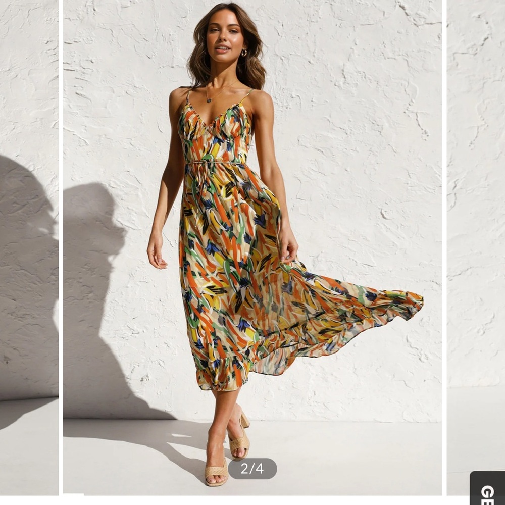 Commense Yellow Orange Asymmetrical Sundress